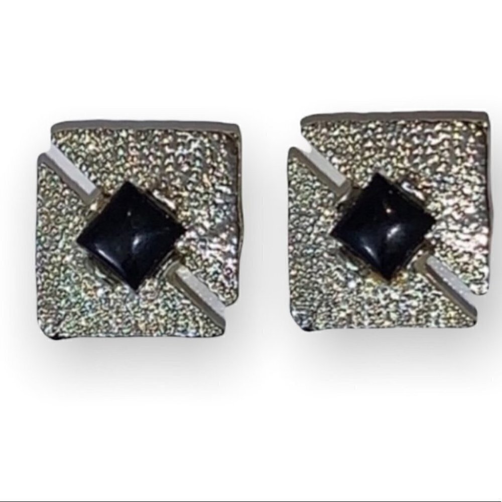 cuff links Silver tone and black stone